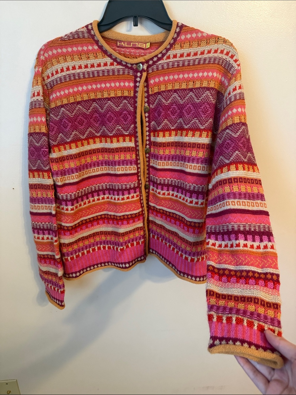 Kuna 100% Alpaca Button Front Textured Cardigan Aztec Southwestern Style Large